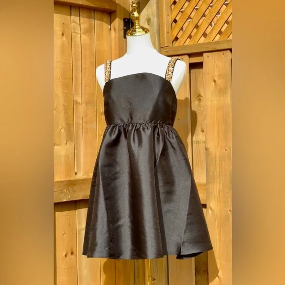 🆕 SELF-PORTRAIT 🧿 NWOT Embellished Taffeta Mini Dress, Black - Sz UK 10 / US 6 - Picture 4 of 17